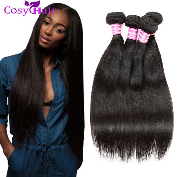 

straight brazilian weave bundles brazilian virgin hair straight 3/4pcs brazilian remy human hair natural color no shedding tangle weave, Black