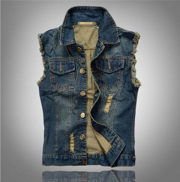 

wholesale- vxo lapel denim vest jacket hip hop cow boy waistcoat denim outerwear patchwork vest motorcycle club vest, Black;white