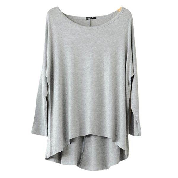 

wholesale-trendy 14 colors women casual batwing long sleeve loose t-shirt plus size, White