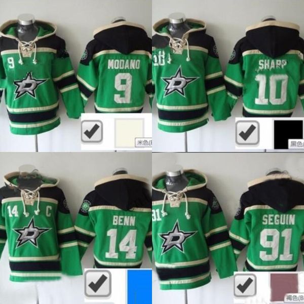 

2016 sweatshirt dallas stars 14 jamie benn 10 patrick sharp 9 mike modano 91 tyler seguin old time hockey jersey fleece hoo, Black;red