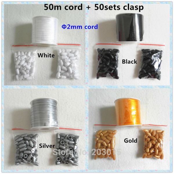 

wholesale-50meter 2mm satin cord with safety plastic breakaway clasps for diy silicone baby teething pendant necklace