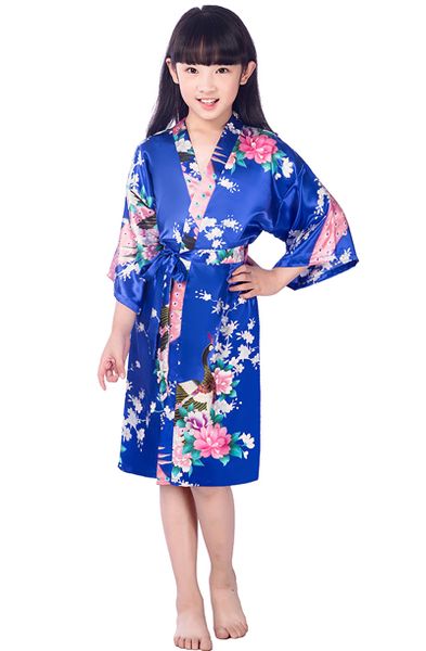 

2017 summer girls peacock rayon silk robe sleepwear lingerie nightdress pajamas satin kimono gown pjs bathrobe dress 6pcs/lot #4030, Blue;red
