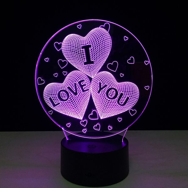

3D оптическая лампа Love Heart I Love Вы Night Light DC 5V Питание от порта USB пятые батареи Оптова