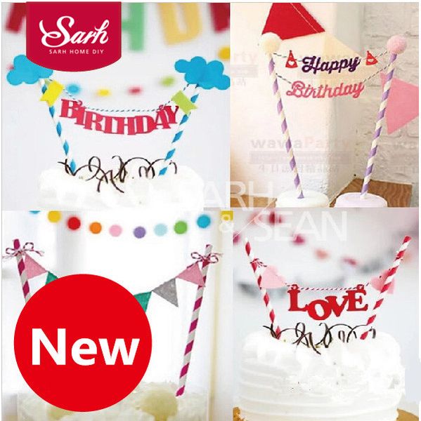 

wholesale- 10pcs/lot happy birthday cartoon love cake party insert cards cake decorations flags for wedding birthday party cute gifts