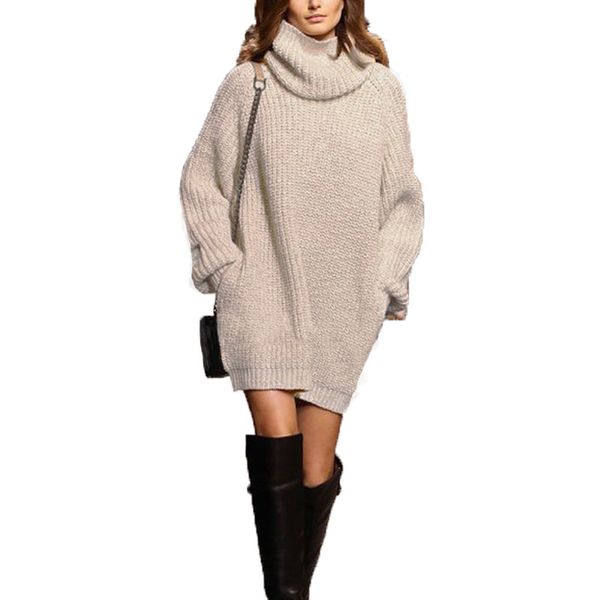 Atacado- Pulloves de malha europeus 2017 New Winter Women Women Turoneck Sweaters Trendy Sleeve Longa Longo Solid Solid Casualwear Plus Size