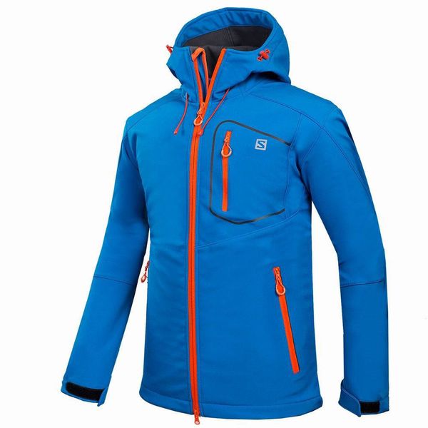 

wholesale-outdoor shell jacket winter brand hiking softshell jacket men windproof waterproof thermal for hiking camping, Blue;black