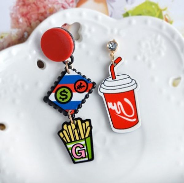 

pair drop earrings cute cola & french fries asymmetric earring sets for girls /ladies gifts for her, Silver