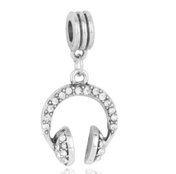 

wholesale fashion headset headphones pendant charm for sterling silver european charms beads fit snake chain bracelet diy original jewelry, Black