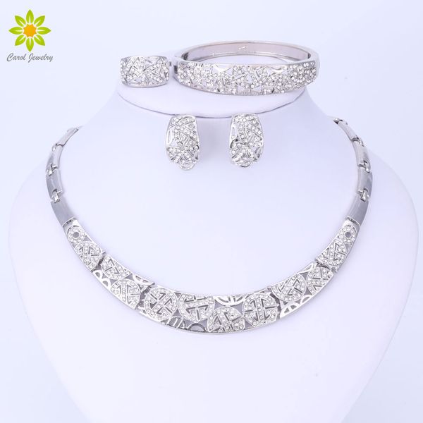 

fashion african beads jewelry sets for women silver color necklace bracelet ring set new bridal dress accessories, Slivery;golden