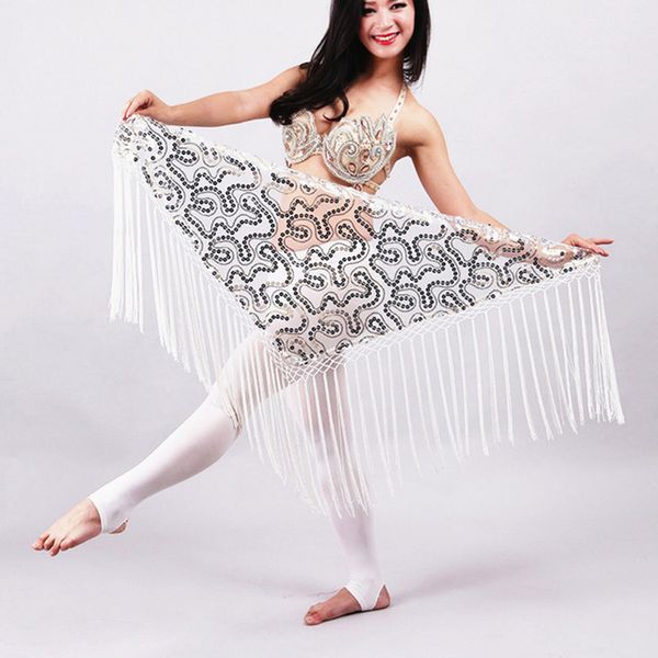 Abiti economici per la danza del ventre Abiti da ballo per donna Long Fringe Hand Crochet Triangolo Cintura Belly Dance Hip Sciarpa Paillettes