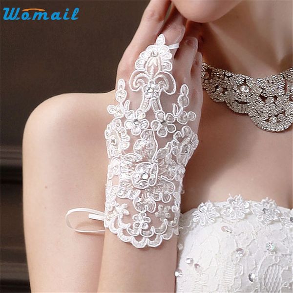 

wholesale- womail delicate tactical gloves gloves women autumn bride party dress fingerless rhinestone lace satin gloves nor160823, Blue;gray