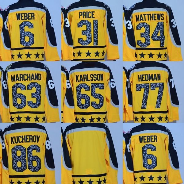 

factory outlet men's #6 weber #34 matthews #31 price #86 hucherov #77 hedman #65 karlsson blank yellow 2017 all-star game hockey jersey, Black;red