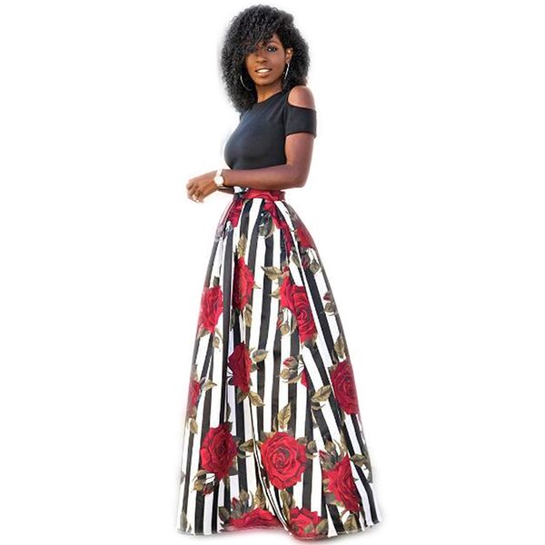 

plus size 5xl summer women maxi long skirts black two pieces fashion ladies female floral skirts vestidos