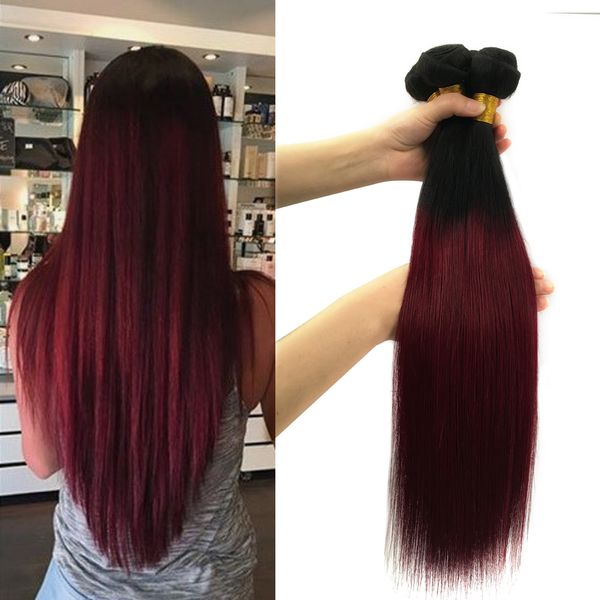 Brazilian Straight Ombre Hair Bundles Two Tone 1b 99j Burgundy