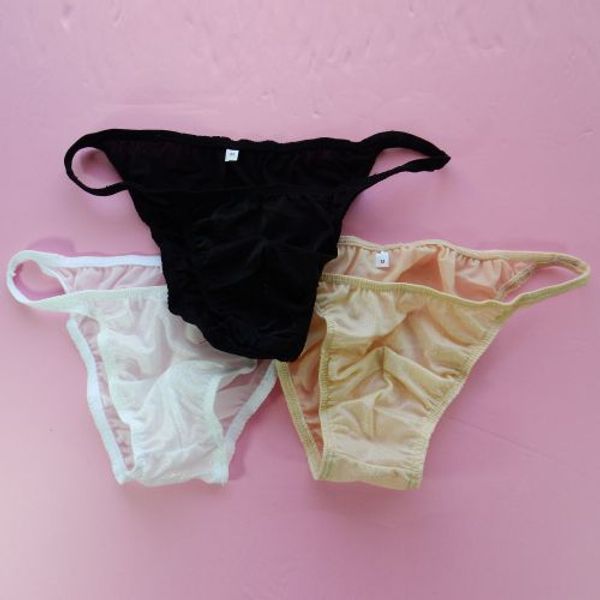 

mens string bikini fashional panties g3778 front pouch moderate back shiny sheer fabric mens underwear, Black;brown