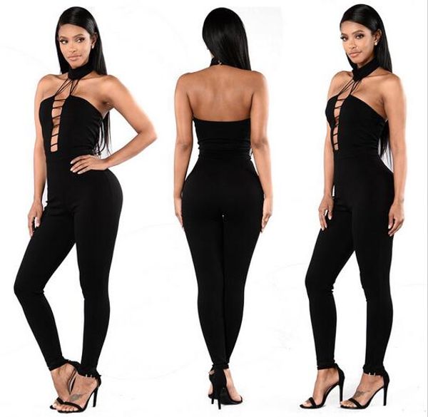 

plus size women jumpsuits halter summer full length empire sleeveless casual rompers polyester black 170216-13, Black;white