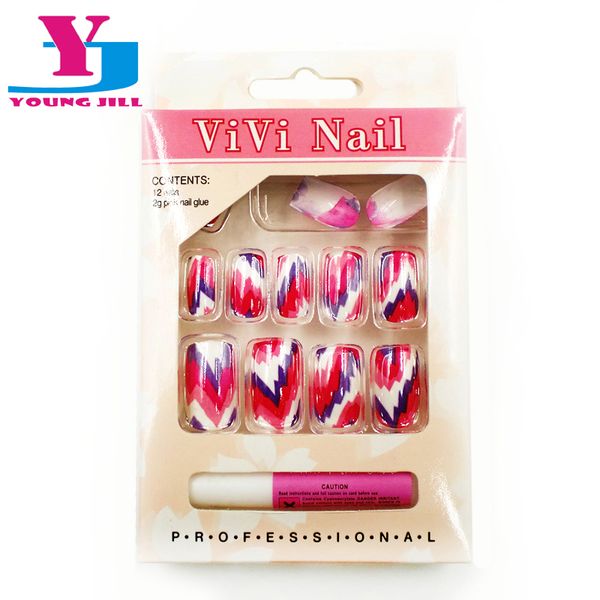 

wholesale- full nail tips uv gel art designed fake nails tips acrylic artificial nails tools sets professional salon false nail manicure, Red;gold