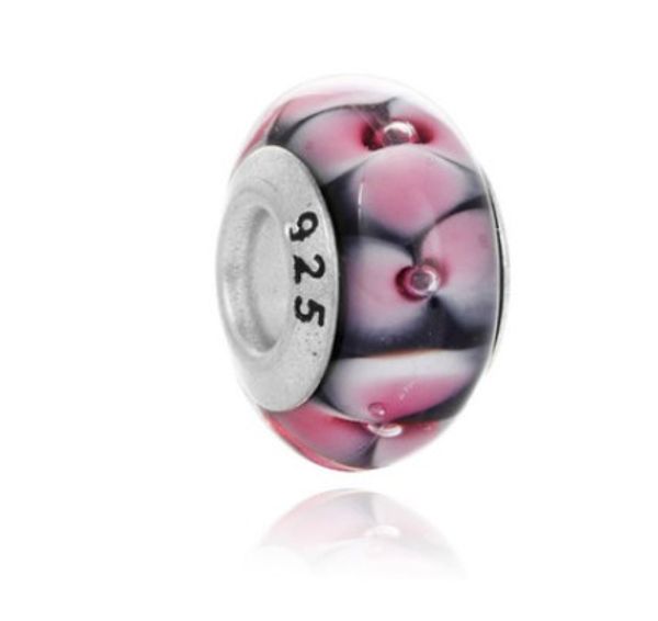 10 Stück rosa Blume 925 Sterling Silber Murano Lampwork Glasperlen Charm großes Loch lose Perlen für Pandora europäisches Armband Halskette Weihnachten