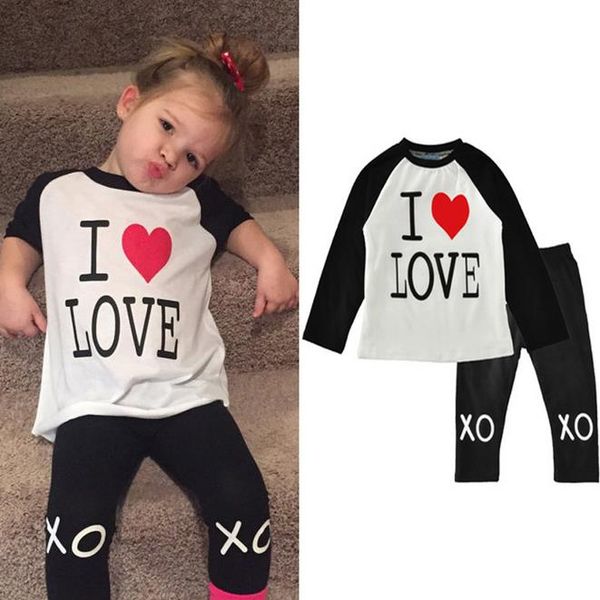 Toddler Baby Girl Kids Love T-Shirt Tops+Pants Spring Autumn Outfits Clothes Set