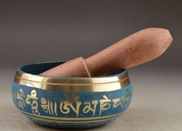 80mm Budismo Tibetano Cuprum Mantra Singing Bowl Tigela de Yoga Antigo Decoração Do Jardim 100% Real Tibetano Prata Latão Cantando Tigela