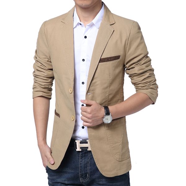 

wholesale- new spring fashion men casual slim fit blazers jacket cotton two buttons business suit coat for men blazer masculino khaki black, White;black