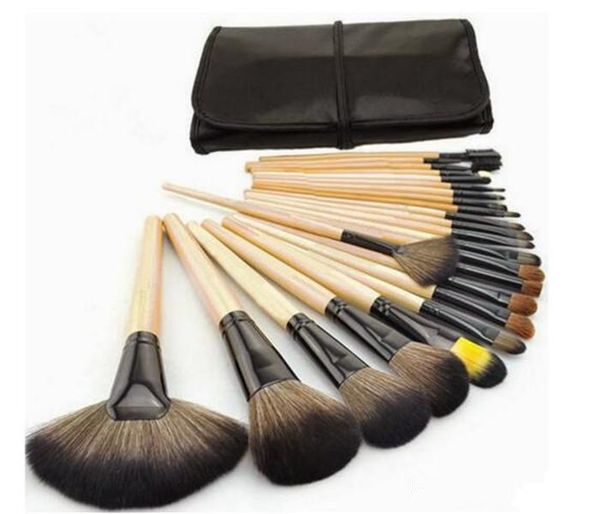 

wholesale-new professional 24 pcs makeup brush set make-up toiletry kit wool brand make up brush set case ship