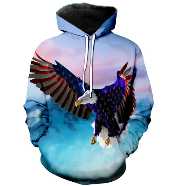 

новые моды для женщин / мужчин американский флаг крылья fly eagle harajuku стиль смешно 3td печати случайные толстовки унисекс плюс размер k, Black