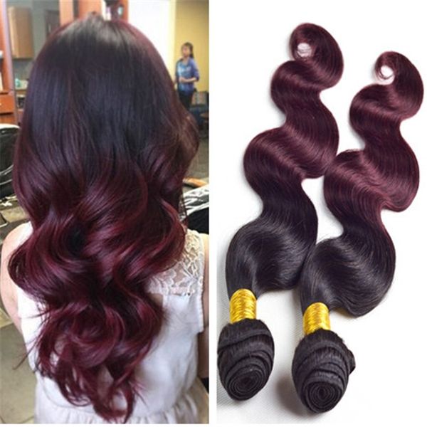 Hair Bundles 1b 99j Dark Roots Burgundy Ombre Virgin Hair Weaves