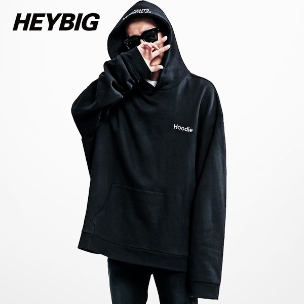 

wholesale- heybig hop hoodies hip men loose hooded sweatshirt lazy clothing oversized extra long male sleeve xivcc, Black
