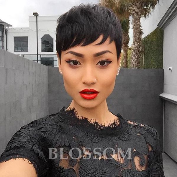 Pixie Very Short Human Cut Hair Wigs Full Lace Front Brazilian