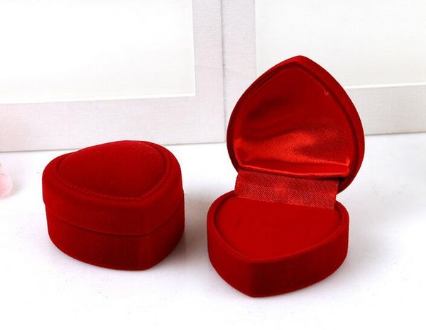 Mini Vermelho Bonito Carregando Caso Dobrável Display Caixa de Jóias Embalagem Durable Red Heart Shaped Tampa Aberta Caixa De Veludo Anel GA37