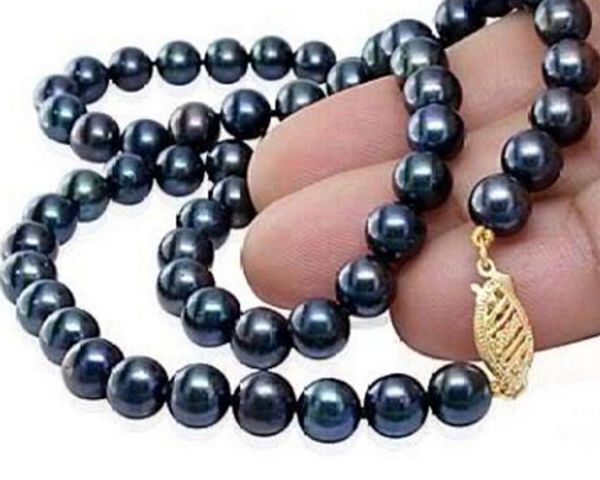 

new fine pearls jewelry beautiful 8-9mm natural black tahitian pearl necklace 18 inch 14k gold clasp