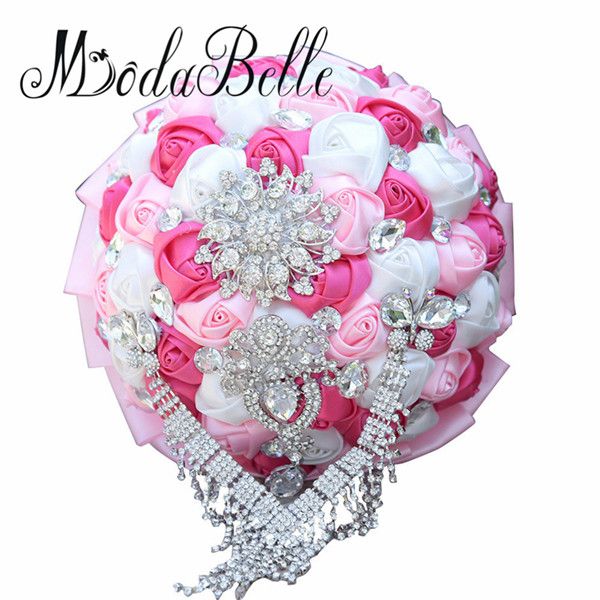 Modabelle champanhe ouro artificial buquês de casamento broche buquê vestido de noiva buquês de casamento de cristal azul real 2020