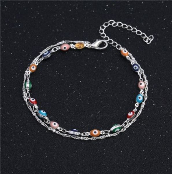 

handmade devil eye ankle chain s925 sterling silver multi layer ankle bracelets gifts barefoot sandals womens anklet, Red;blue