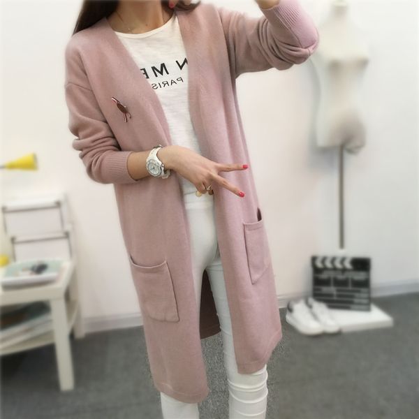 

wholesale- women long cardigan solid color spring autumn women split cardigan pocket sweater korean style jacket coat loose female outwear, White;black