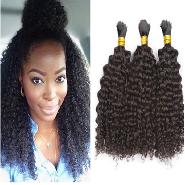 

8а необработанные бразильский afro kinky curly human плетение волос 3шт много нет уток bulk волос для афро-американских волос natural black