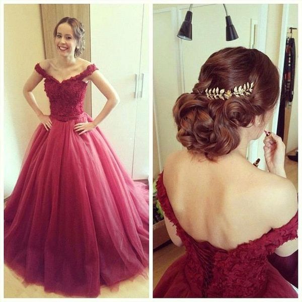 

elegant ball gown prom dresses burgundy off the shoulder lace prom dresses 2017 vestidos party dresses tulle evening dress, Black