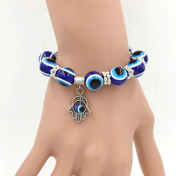 

evil eye strands beaded bracelets fatima hand blue eyes beads bracelet fashion jewelry gift, Black