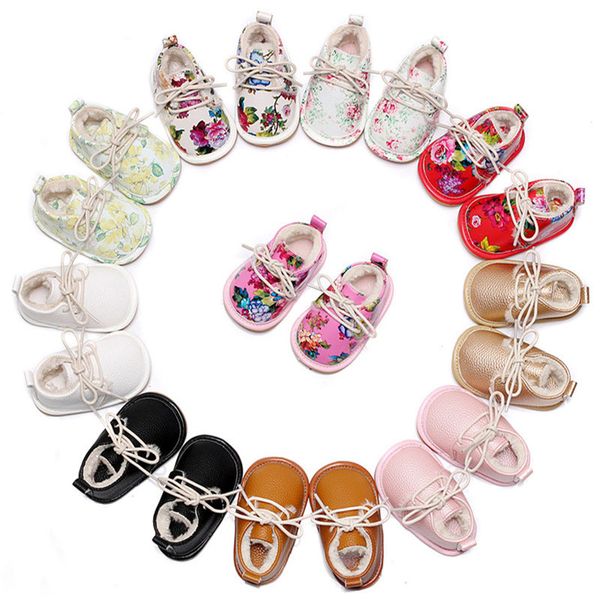 

baby newborn printed solid warm first walkers babyshoes toddler prewalker soft cotton shoes lace-up antiskid winter cotton-padded shoes
