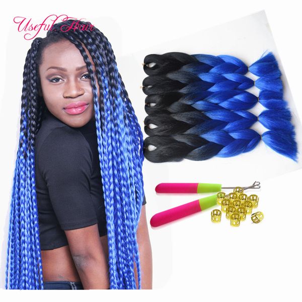 

jumbo braids high temprature fiber premium 24inch synthetic braiding hair ombre color crochet hair extensions havana crochet braids hair, Black