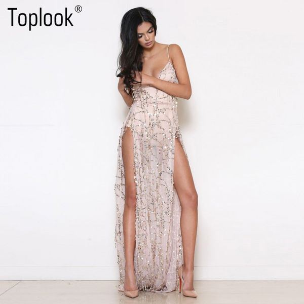 

wholesale- ook heavy metal long dress sequined fringed party dress women slit dating perspective halter evening vestidos female, White;black