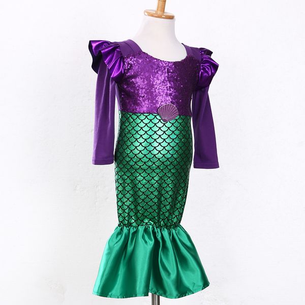 

children kids dress long sleeve little mermaid princess sequins fancy dress costume kids girls halloween xmas party ing, Red;yellow