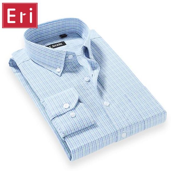 

wholesale- business men's shirt plaid classic style cotton long sleeve dress shirts non-iron formal social brand clothes chemise homme, White;black