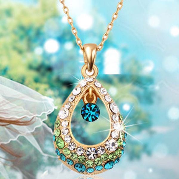 

2017 new crystal pendant necklace decorative angel crystal tears necklace hollow fancy droplet necklace.ing, Silver