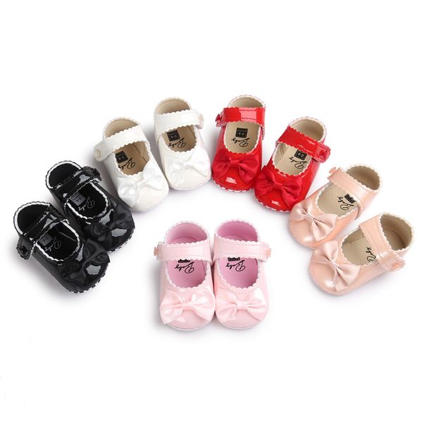 

wholesale- 5colors infant toddler newborn baby girl princess mary jane bow pu leather first walkers babe ballet dress shoes soft soled 0-1t