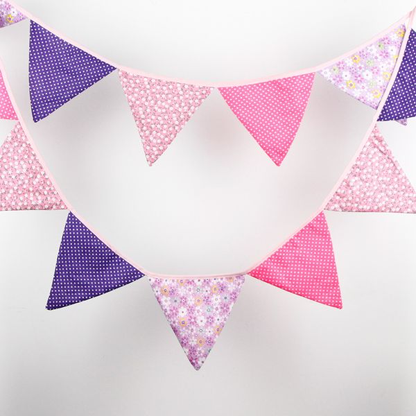 12 bandiere - Striscioni in tessuto di cotone da 3,2 m Personalizza la decorazione della stamina nuziale Viola Festa per ragazza Compleanno Baby Shower Decorazione ghirlanda