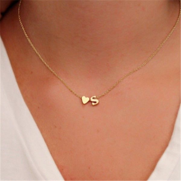 

fashion tiny dainty heart initial necklace personalized initial necklace letter necklace name jewelry girlfriend gift, Silver