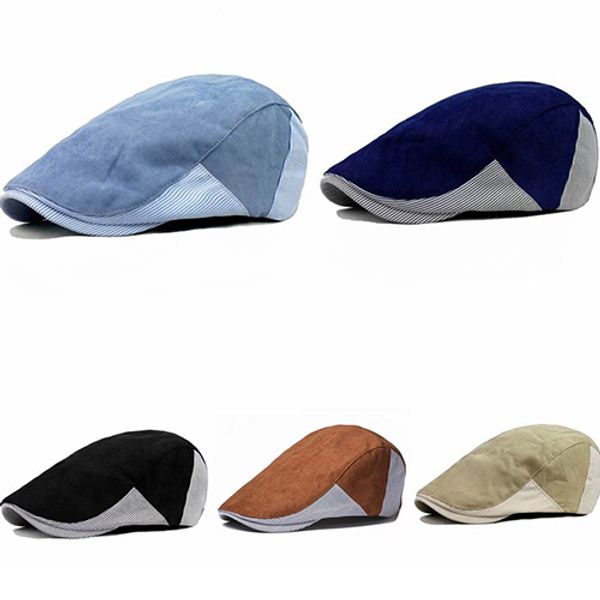 

wholesale-men's cabbie newsboy golf style assorted colors strip peaked cap beret hats, Blue;gray