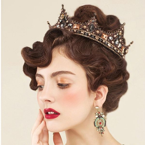 

2017 queen crowns wedding hair accessories headband rhinestone shinning tiaras crowns full circle for wedding brides hair jewelry headpieces, Slivery;golden