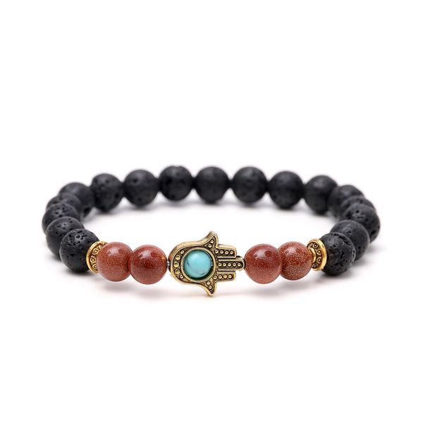 

new arrival 8mm natural lava rock stone beads protection hamsa bracelets gifts jewelry for men and women, Golden;silver